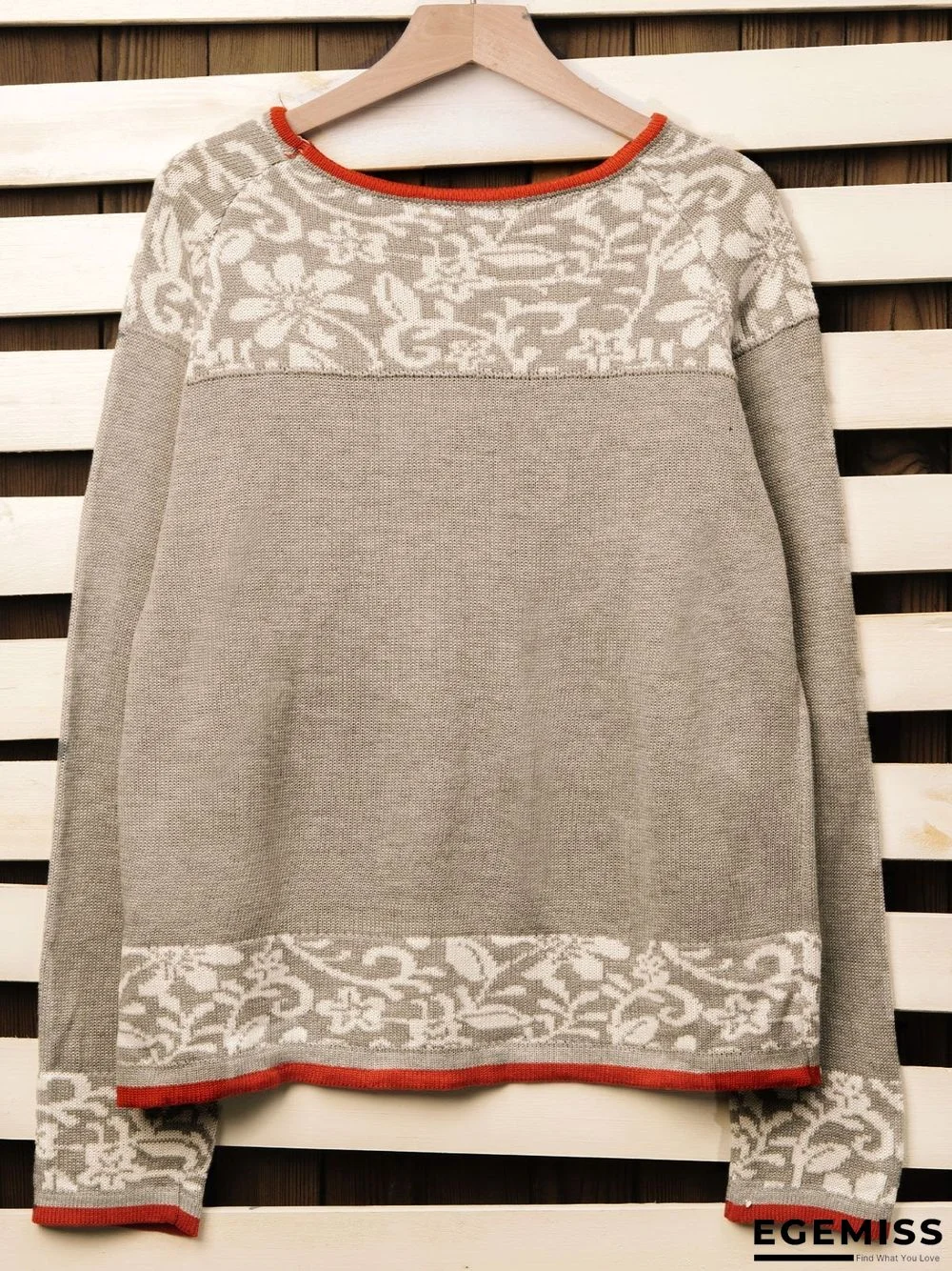 Apricot Long Sleeve Crew Neck Floral Cotton-Blend Shirts & Tops | EGEMISS