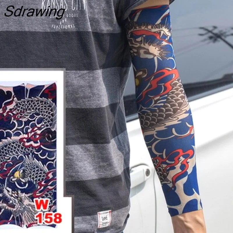 Sdrawing Temporary Tattoo Sleeve Tattoos Full Long Arm Tattoo Sleeve Men Elastic Nylon Tattoos skull dragon snake tiger tatoo sleeve