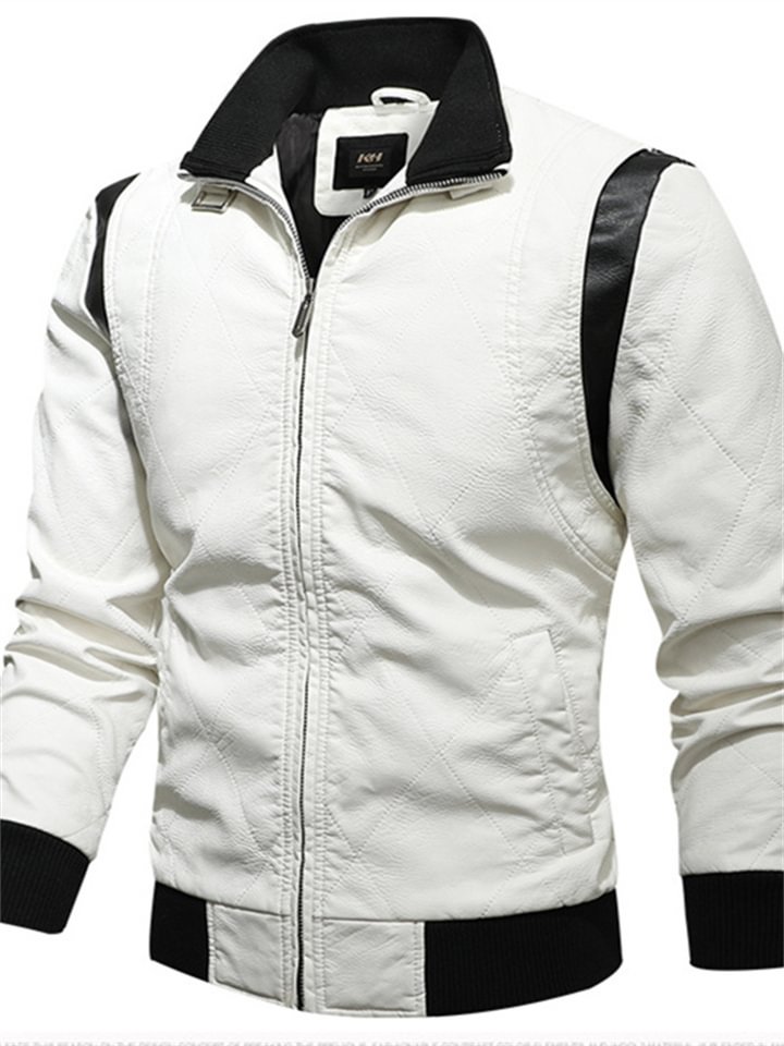 Men's Pu Leather Casual Stand Collar Coat