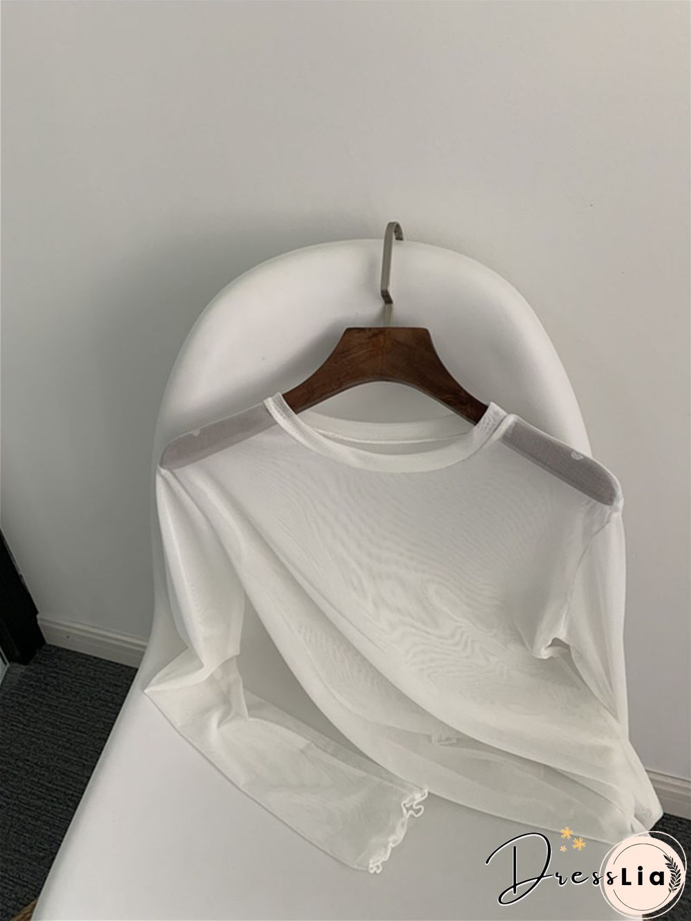 Oumea Women Beach Cover-Up Sheer Mesh Top Beach Wear Hawaiian Mesh Shirt Long Sleeve Casual Candy Color Solid Sweet Mesh Top