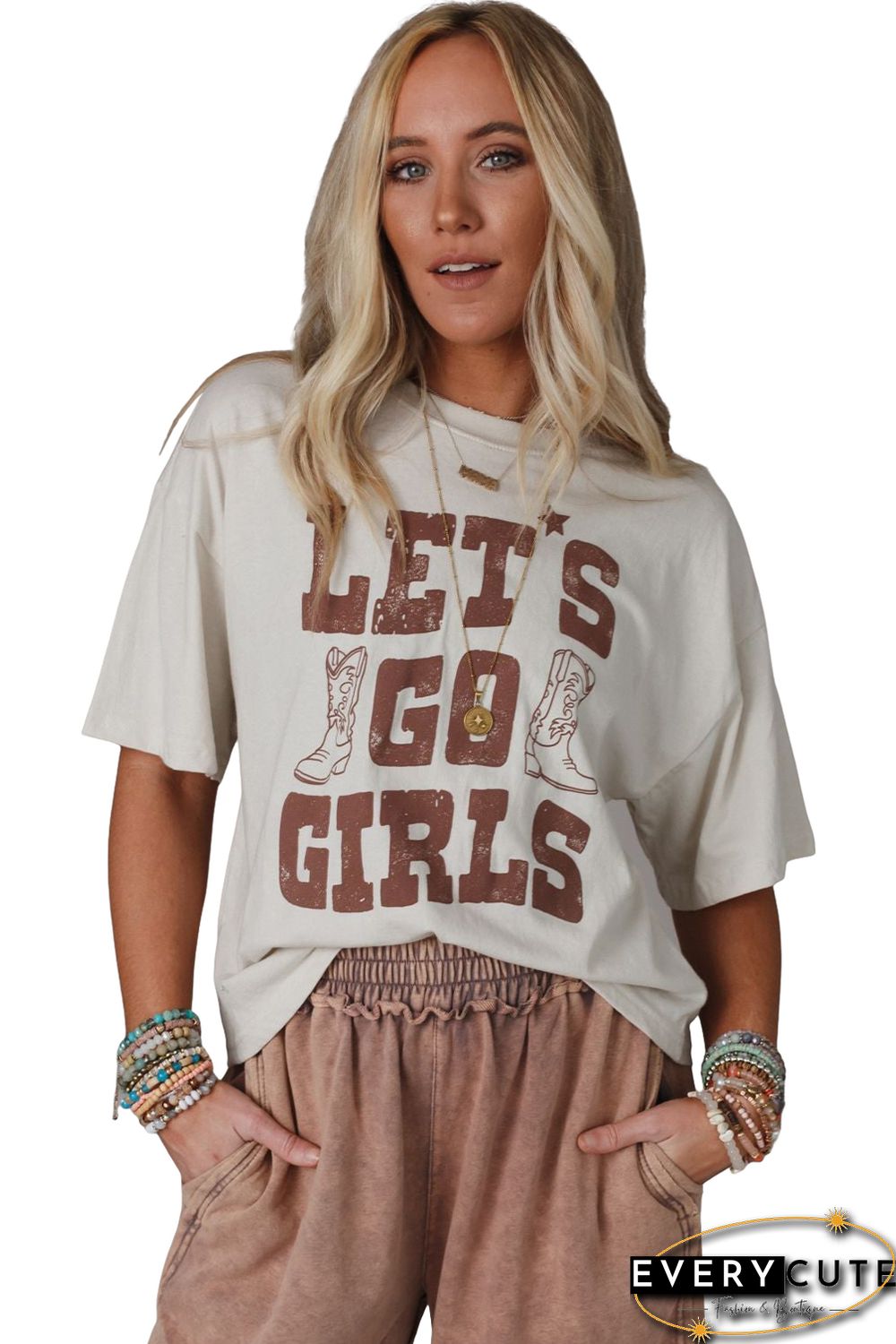White LETS GO GIRLS Western Boots Tee
