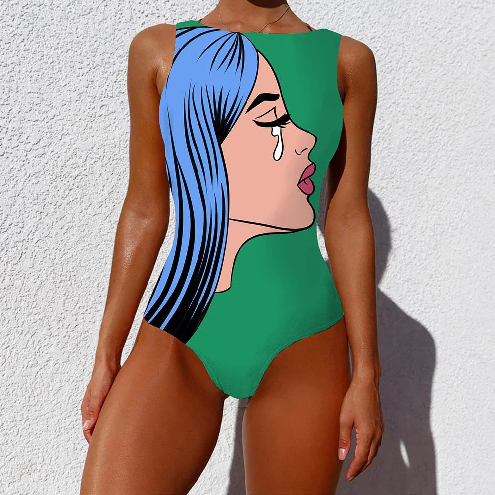 Sexy Print One Piece 2020 Swimsuit Closed Large Size Swimwear Push Up Women Flower Vintage Body Swim Beach Pool Bathing Suit