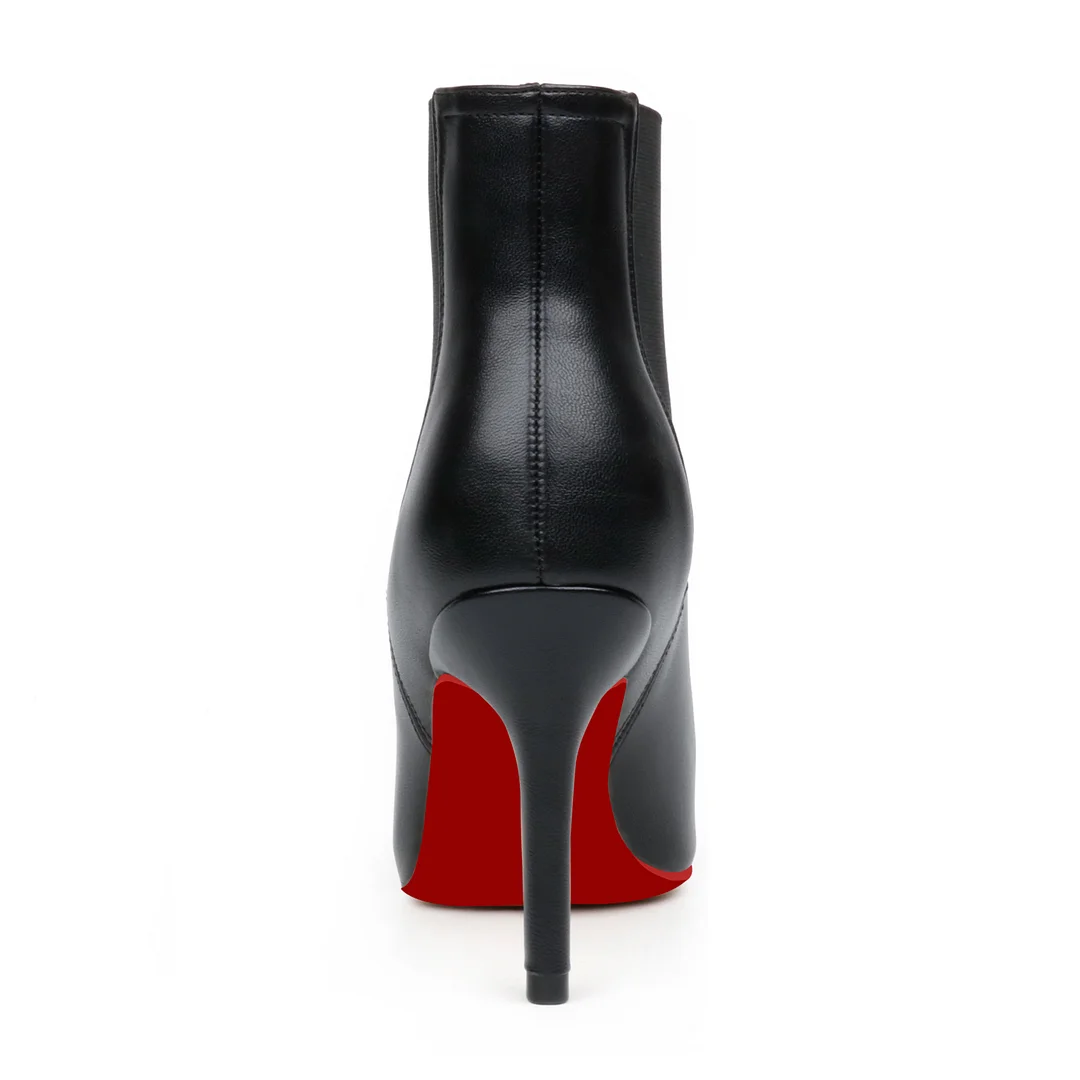 90mm Women's Stiletto Middle Heel Pointed Toe Red Bottom Ankle Boots Matte Shoes-MERUMOTE
