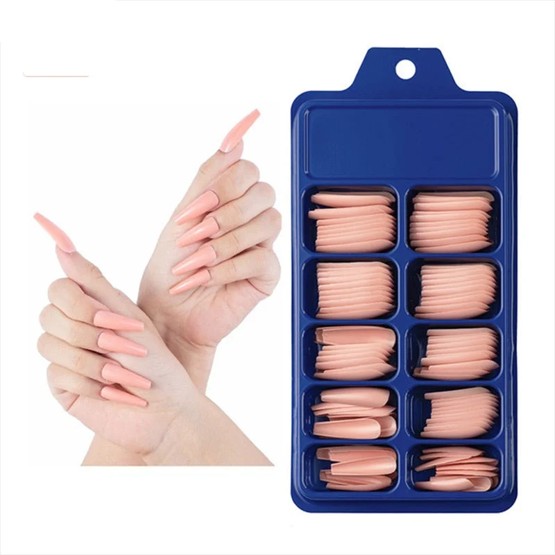 24/100PCS Fake Nails Long Half French Acrylic Nail Tips Fake Finger Polish Extension Tips Manicuring Tools Set-Nail Inspo