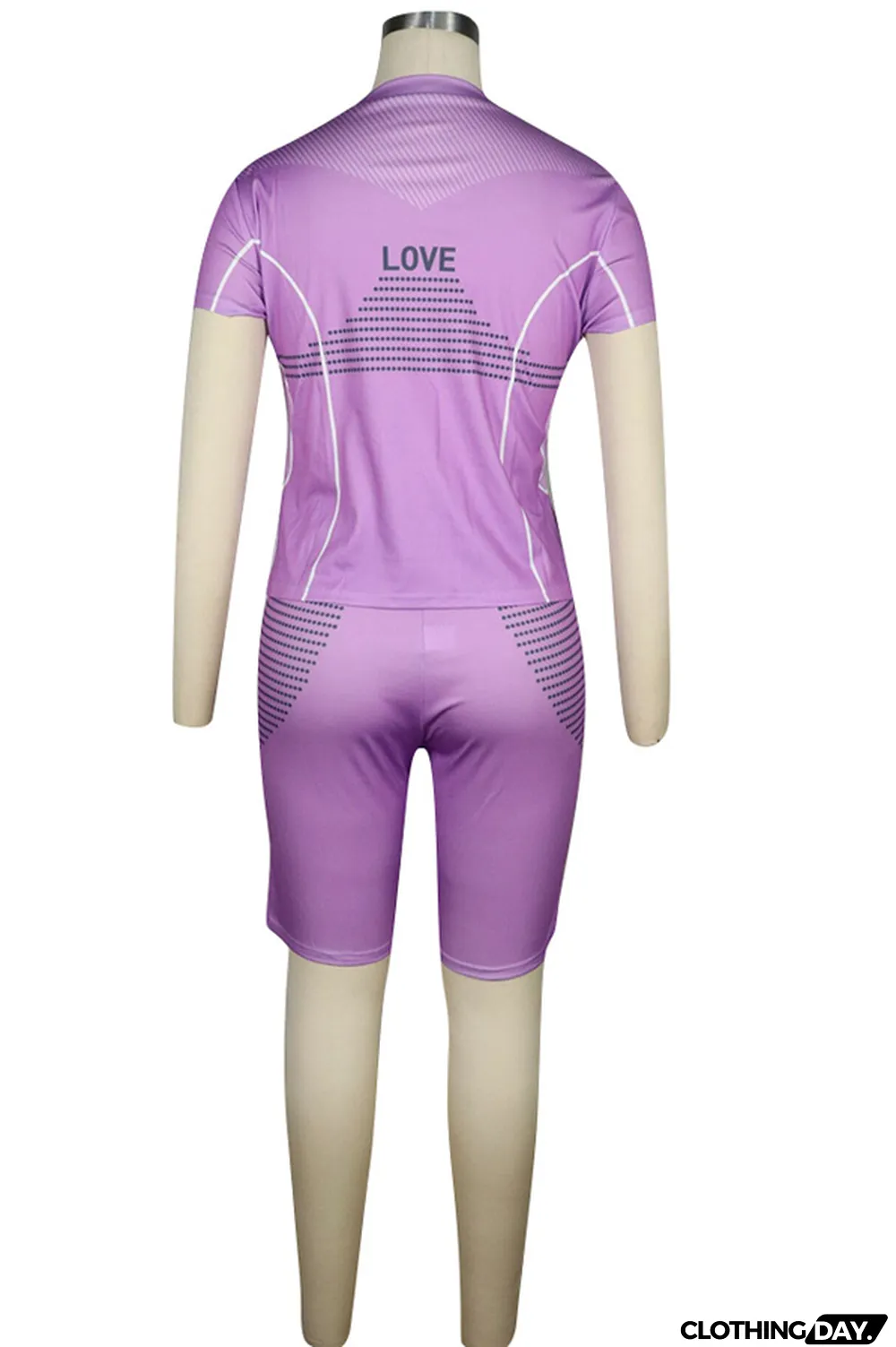 Pink knit Sexy Patchwork Print Straight Short Sleeve Two Pieces