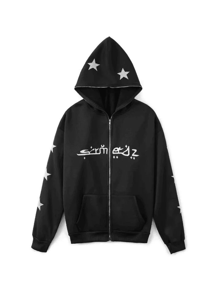 Brownm Men's Punk Star Embroidery Zip-Up Hoodie