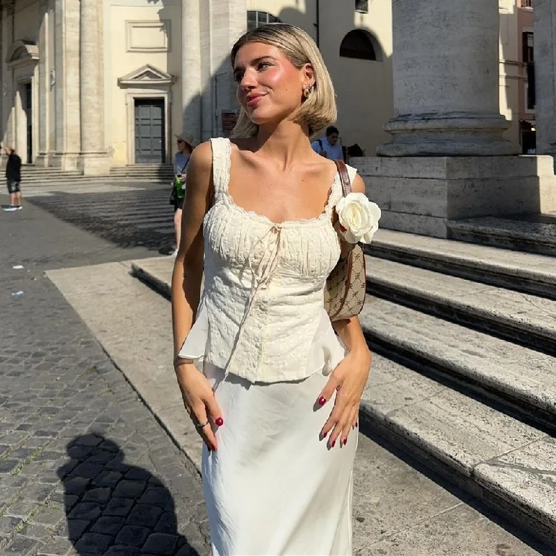 Uveng Uveng Summer New Ins Temperament Square Collar Lace Lace Jacket High Waist Slim Show Thin Fish Tail Dress Suit Female