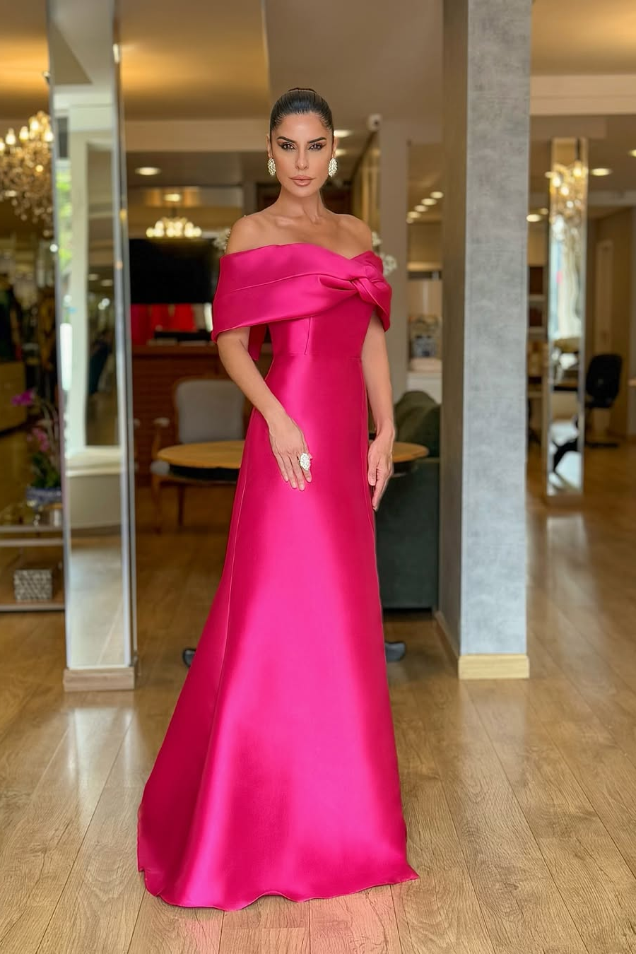 Daisda Stunning Dark Green Satin Off the Shoulder Strapless Long Prom Dress with Pleated