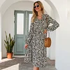 Women's A-Line Dress V-Neck Leopard Print Long Sleeve Midi Dress