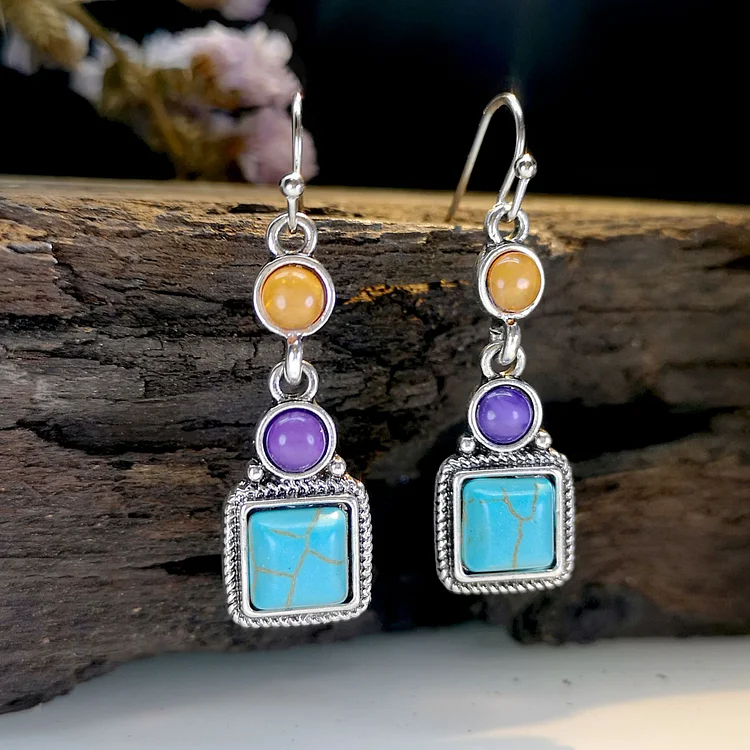 Mixed Agate Amethyst Turquoise Earrings