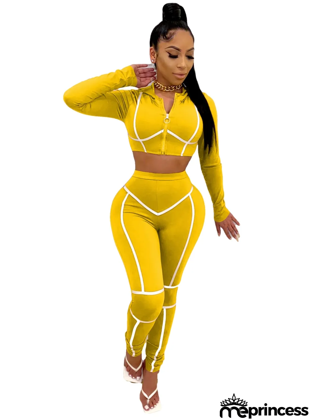 Sports Fitness Long Sleeve Crop Top and High Waist Pants Set