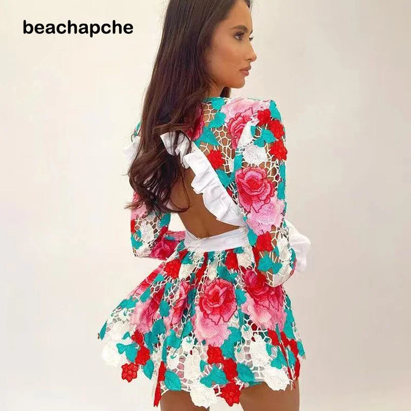 Beachapche Sexy V Neck Suits Women Fashion Backless Hollow Out Suit Women Elegant Printed Loose Shorts Suits Female Ladies