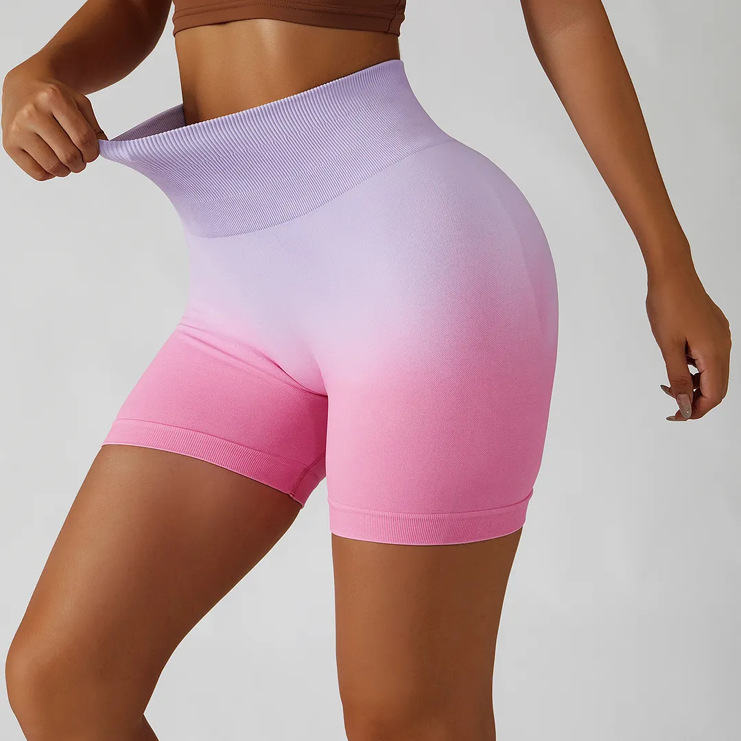 Buy different colors and types of high waist scrunch butt lifting gradient printing seamless workout shorts on Hergymclothing Light Purple Pink