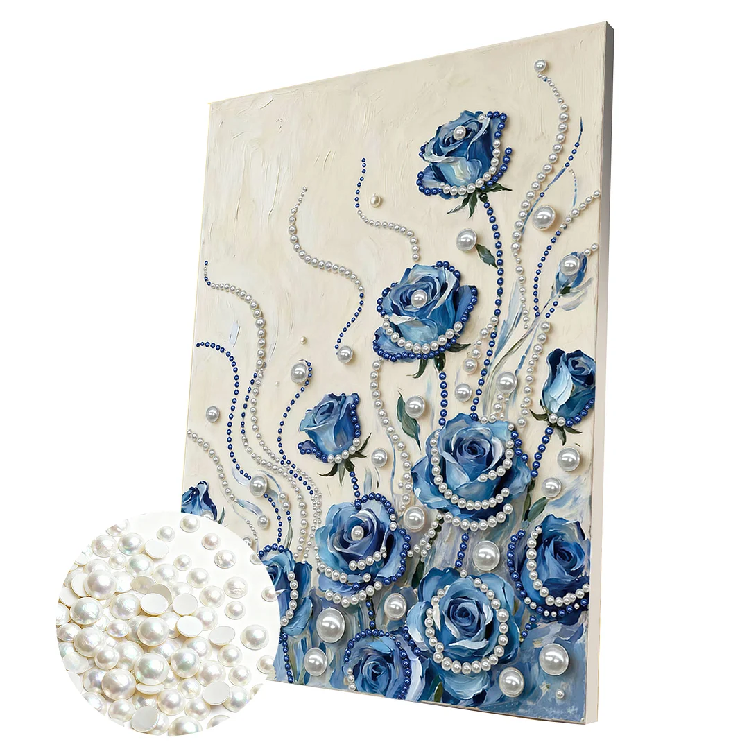 Blue Flowers DIY Pearl Diamond Art Kit for Adults Home Decor With Frame 30x40cm