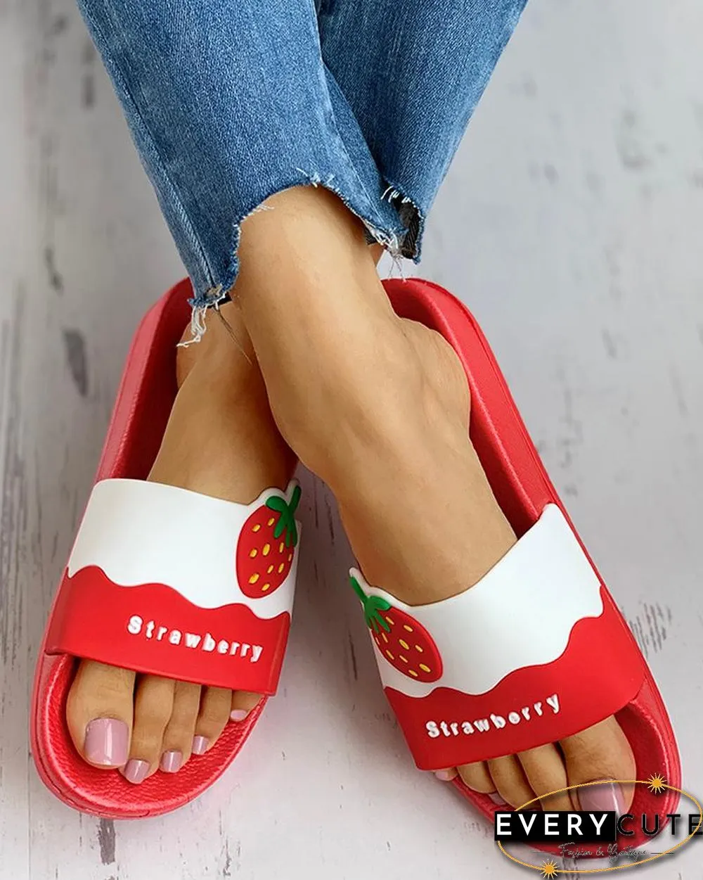 Fruit Pattern Open Toe Flat Sandals