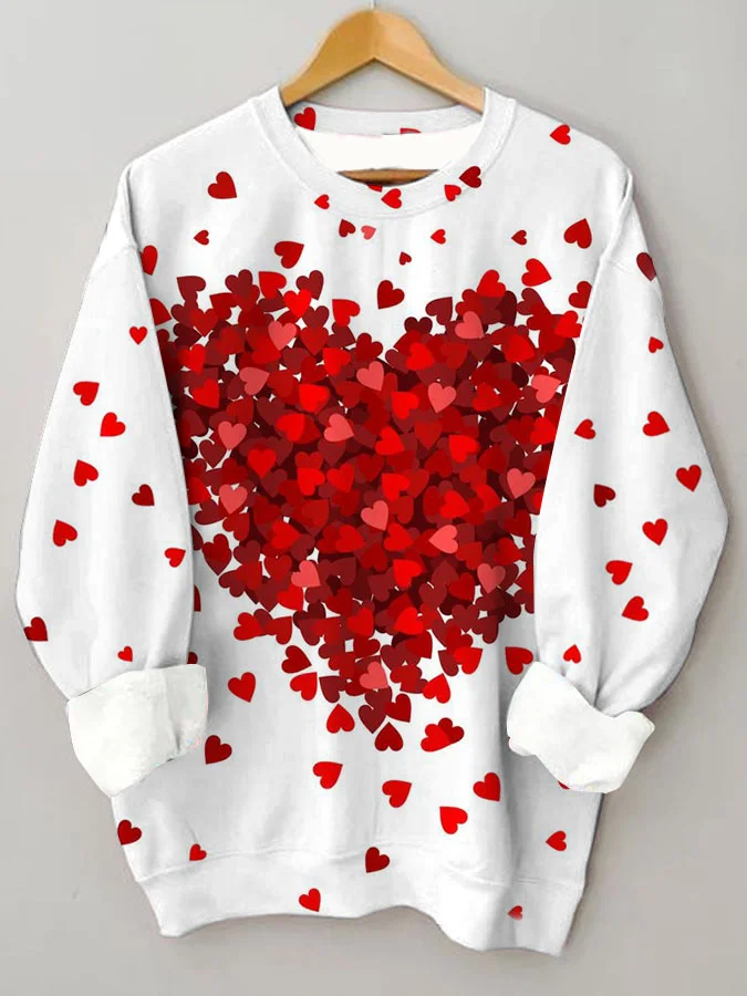 Women's Valentine's Day Love Print Casual V-Neck Long Sleeve Top