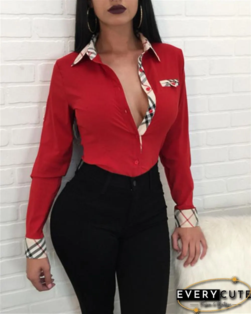 Women's Basic Solid Long Sleeve Cotton Shirt