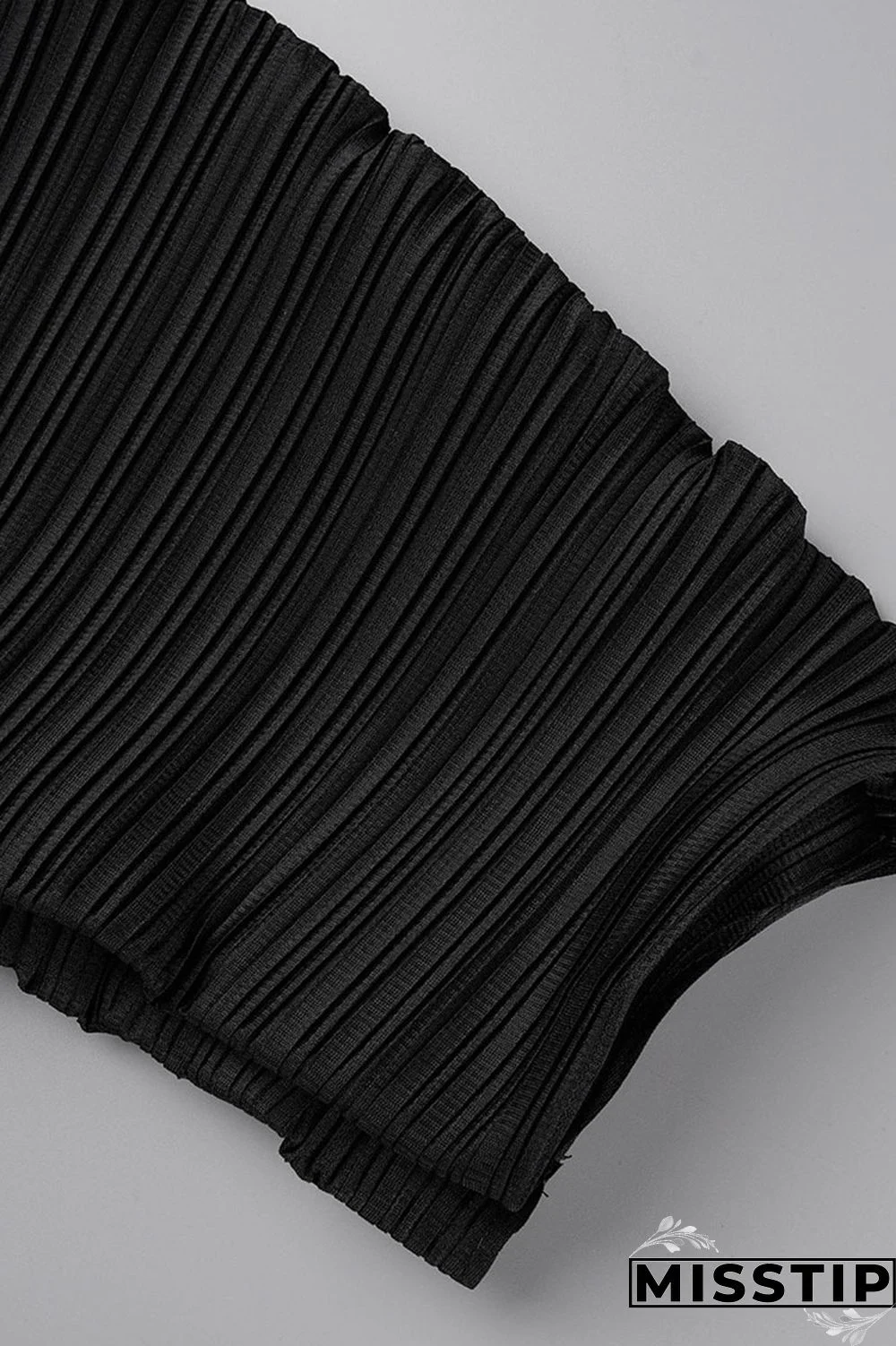 Black Casual Solid Patchwork Fold O Neck Straight Dresses