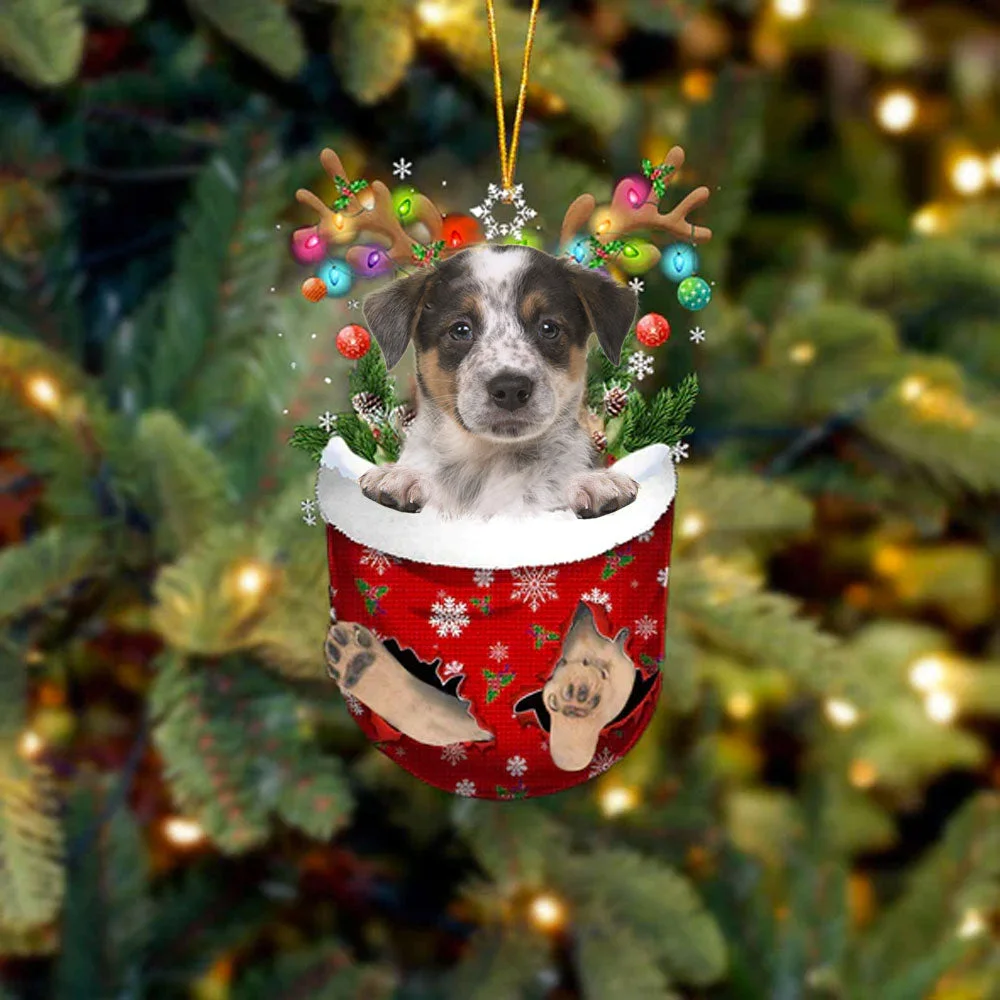 Australian Cattle In Snow Pocket Christmas Ornament.