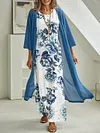 Women Floral Summer Casual Jersey Standard Long sleeve Loose Long Coat With Skirt Two Piece Set