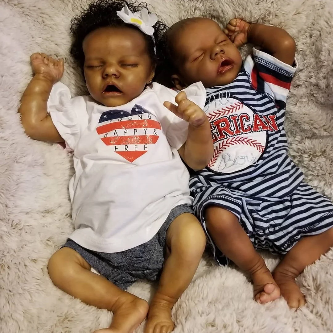 [Kids Gifts Reborns] African American Reborn Baby Girl Twins Doll 17" Real Lifelike Cute Silicone Reborn Black Baby Doll Set -Creativegiftss® - [product_tag] RSAJ-Creativegiftss®