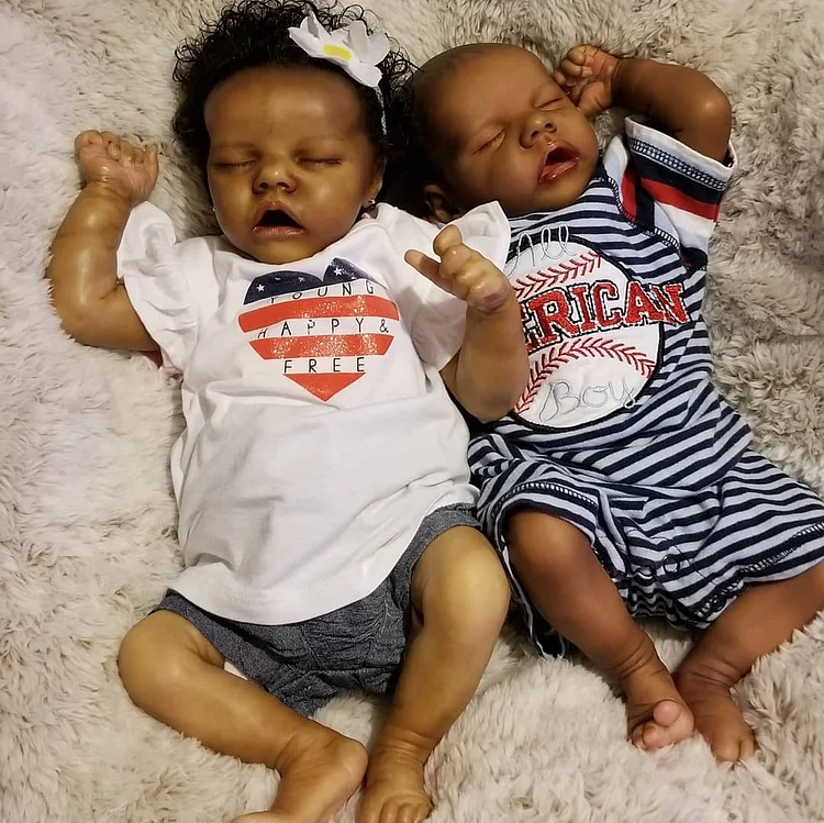  African American Reborn Baby Twins 17" Real Lifelike Cute Silicone Reborn Black Baby Girls Doll Gift Set - Reborndollsshop®-Reborndollsshop®