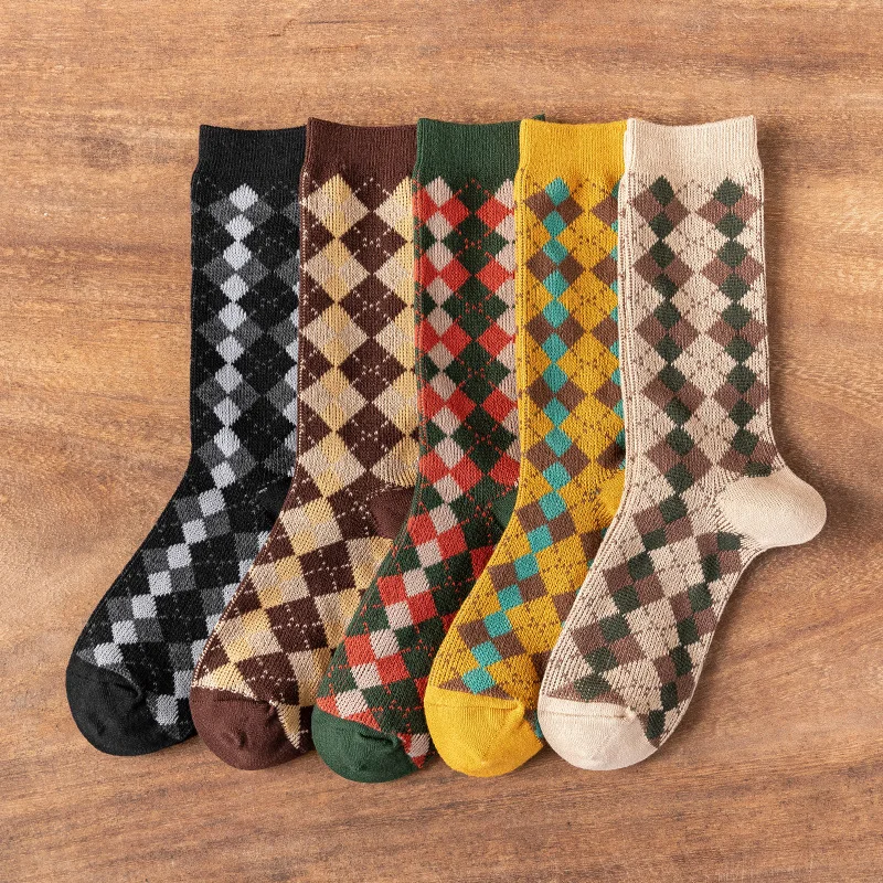 5 pairs of retro fashion diamond socks socks set