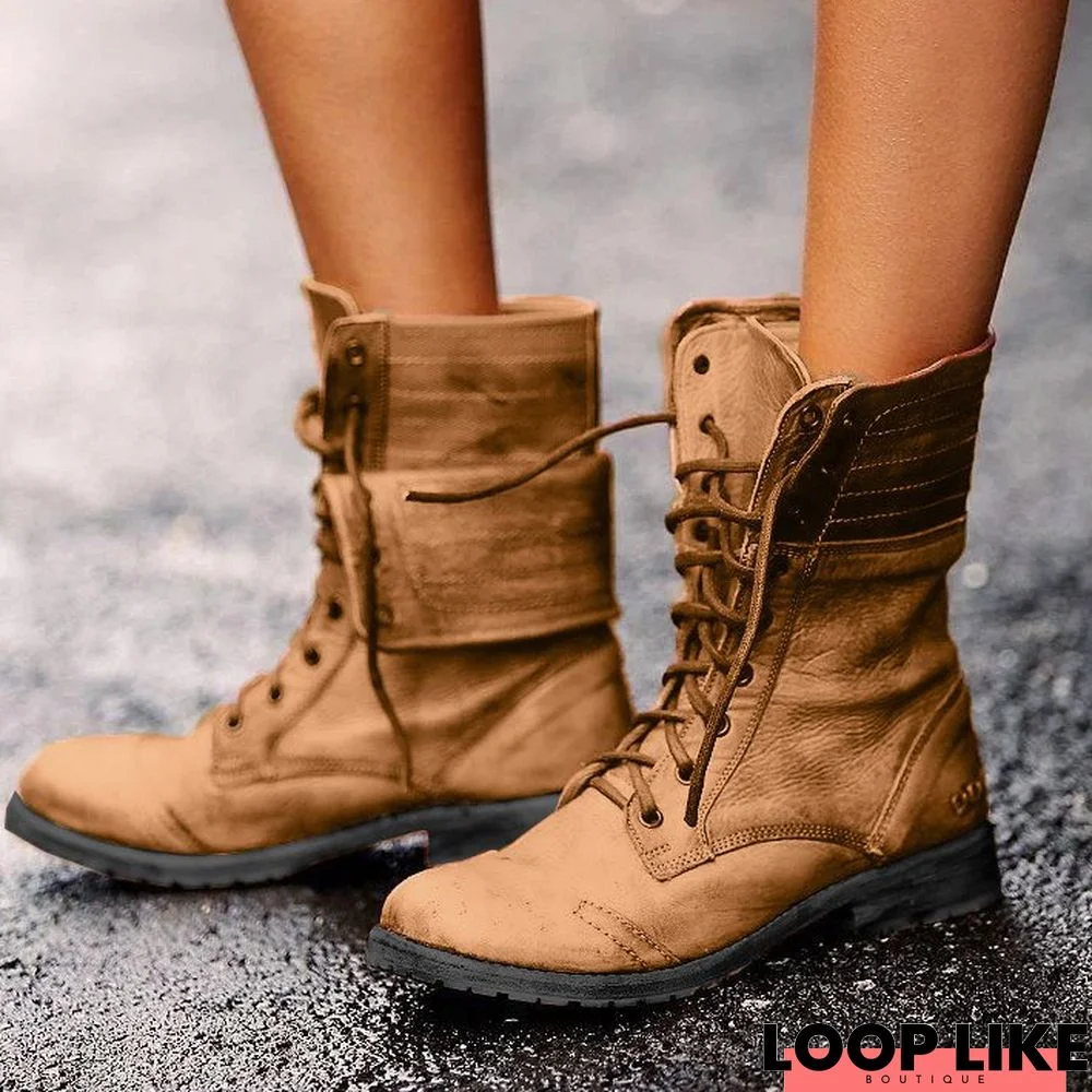 All Season Flat Heel Daily Boots PU combat motorcycle boots