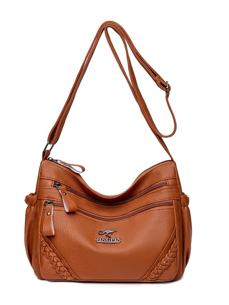 Braid Details Soft Leather Crossbody Bag