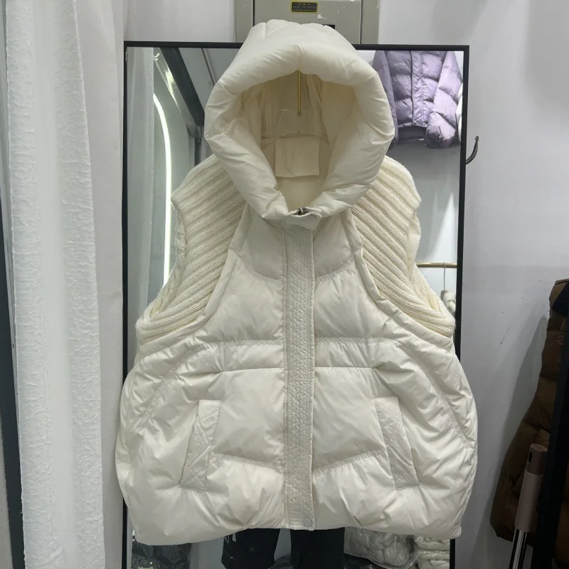 Woherb Autumn Winter New Down Jacket Female Vest Short Hooded Add Thick Knit Wool White Duck Velvet Vest Coat Tide-Outfit Ideas
