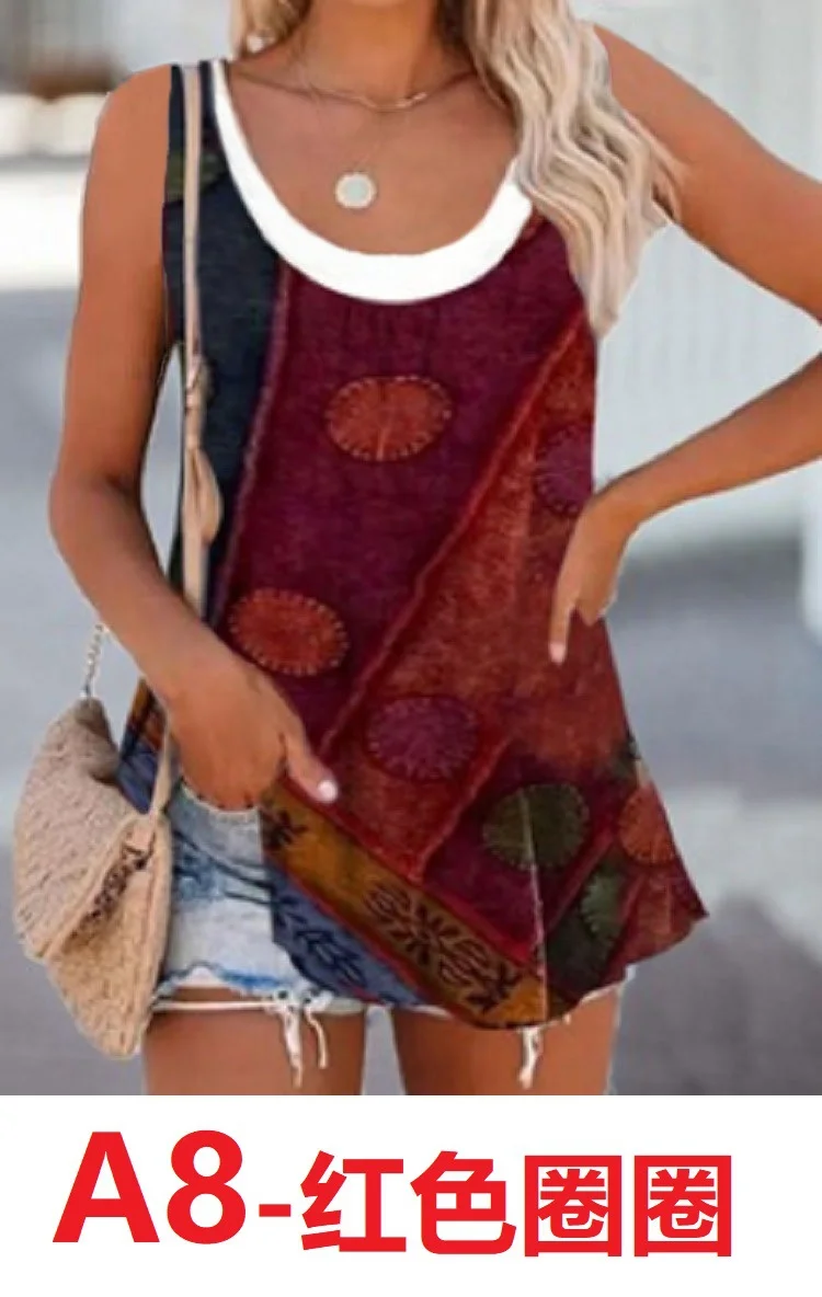 Nigikala Nigikala Women's 2025 Summer New Fashion Imitation Denim Vest Casual Print Sleeveless Top
