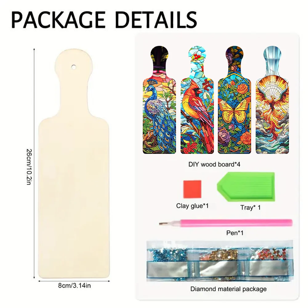 4Pcs Animal 5D DIY Diamond Painting Tray Art Craft with Handle for Home Decor(26*8cm)