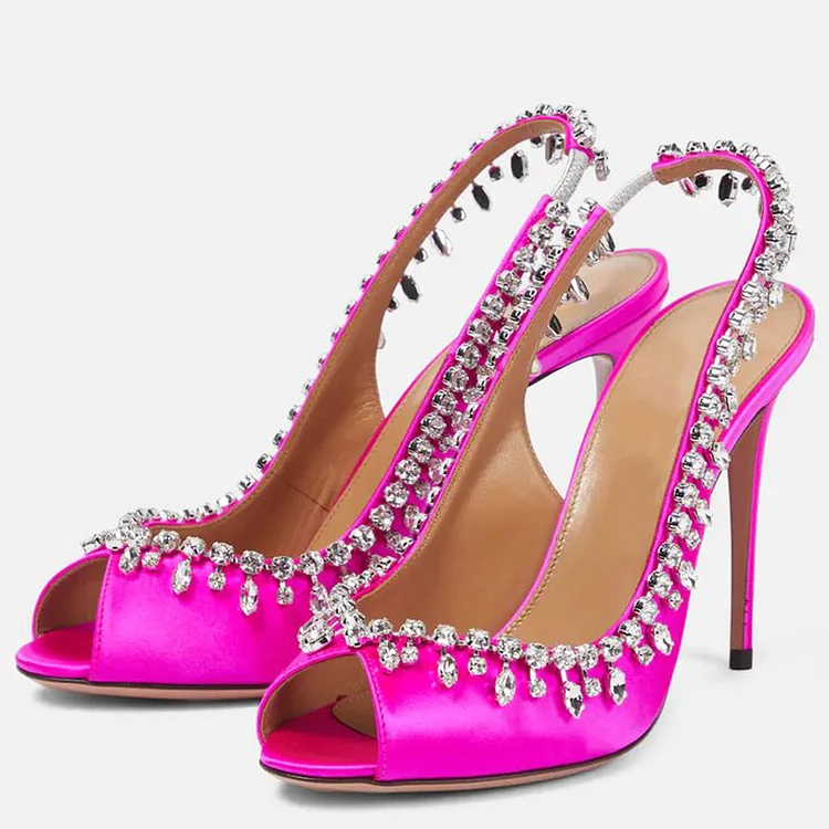 Hot pink wedding on sale shoes with rhinestones