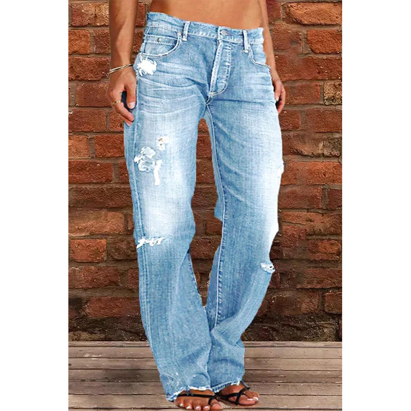 Plus Size Ripped Leisure Straight Plus Size Jeans