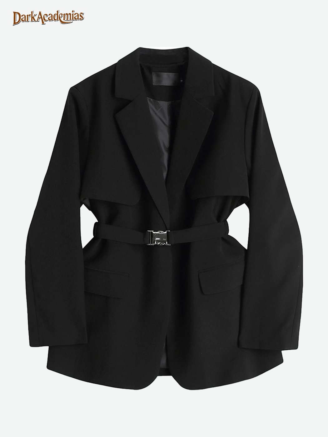 Dark Retro Solid Color Belted Waist Ladies Suit