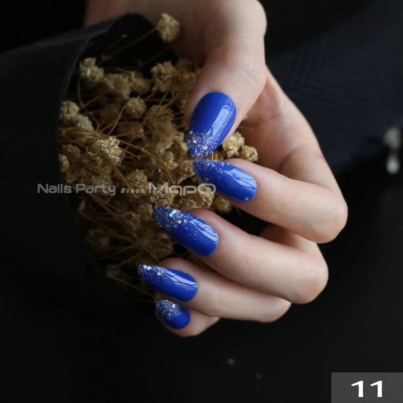 Gray Ombre French glitter AB Short Stiletto UV Gel nude Fake Nails Black Shimmer Finger red false nail point tip pink Handmade-Nail Inspo