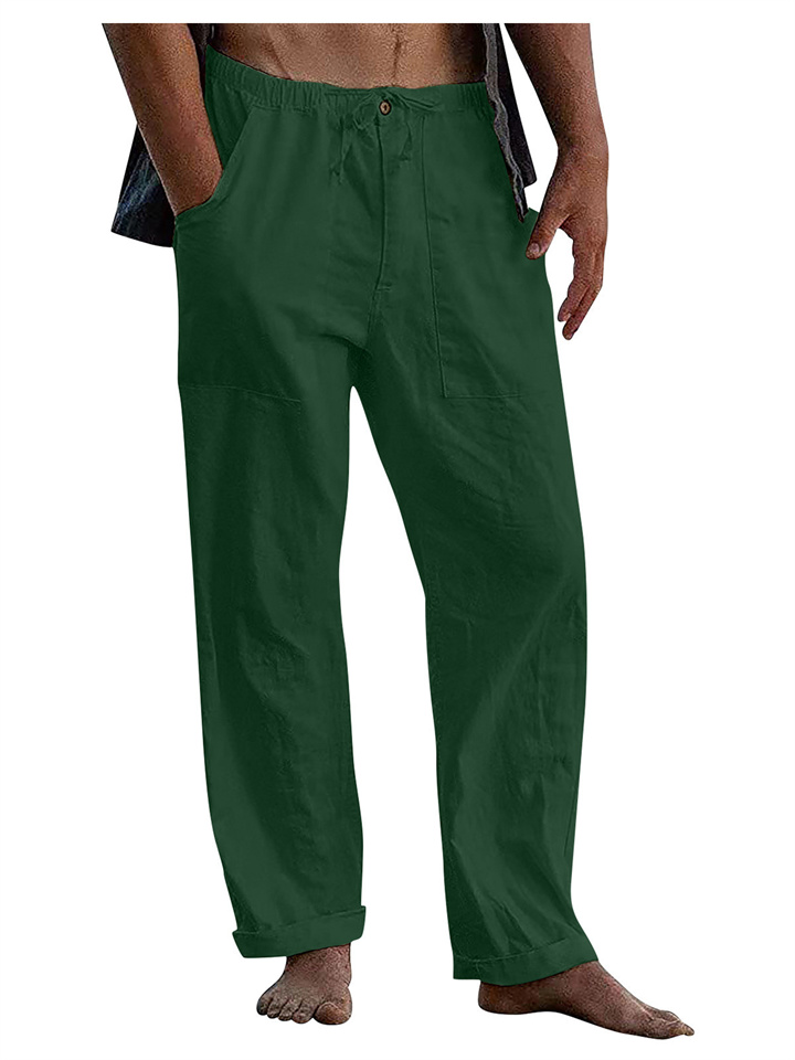 Men's Linen Pants Yoga Beach Loose Casual Summer Waist Drawstring Loose Pants-JRSEE