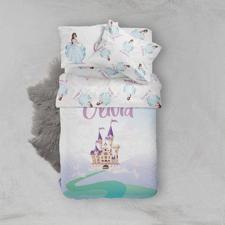 BlanketCute-Personalized Lovely Bedroom Castle Bedding Set with Your Kid's Name