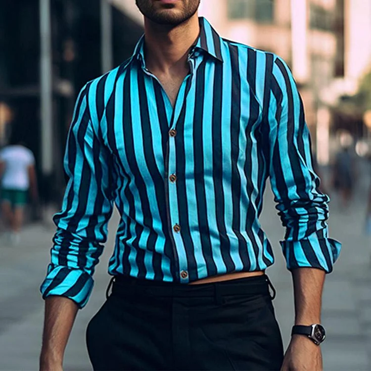 Men's Casual Retro Street Striped Long Sleeve Shirt 03936534TO