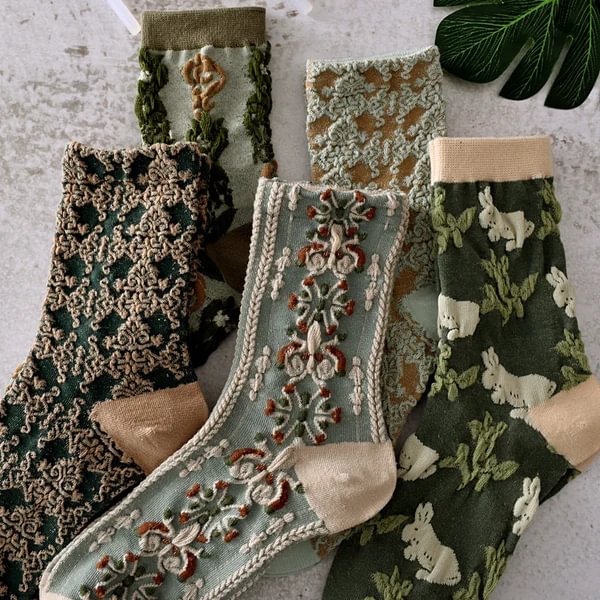 Black Friday Sale 50% OFF-5 Pairs Womens Floral Cotton Socks