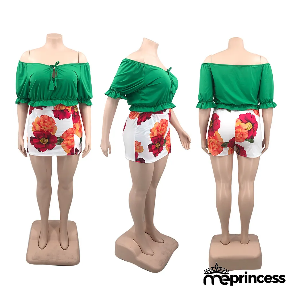 Plus Size Sexy Off Shoulder Mini Skirt Two Piece Sets