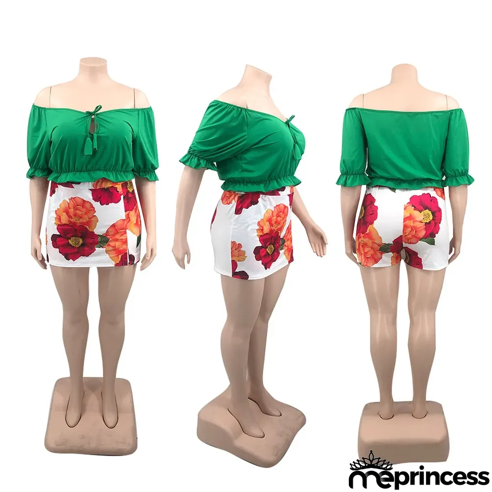 Plus Size Sexy Off Shoulder Mini Skirt Two Piece Sets