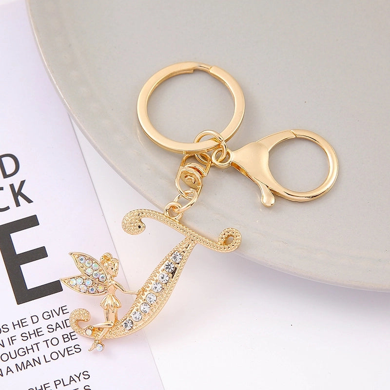 Minimalist Letter Zinc Alloy Diamond Unisex Bag Pendant Keychain