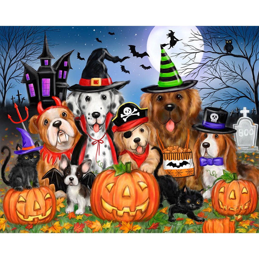 Halloween Dog 50*40cm(canvas) full round drill diamond painting