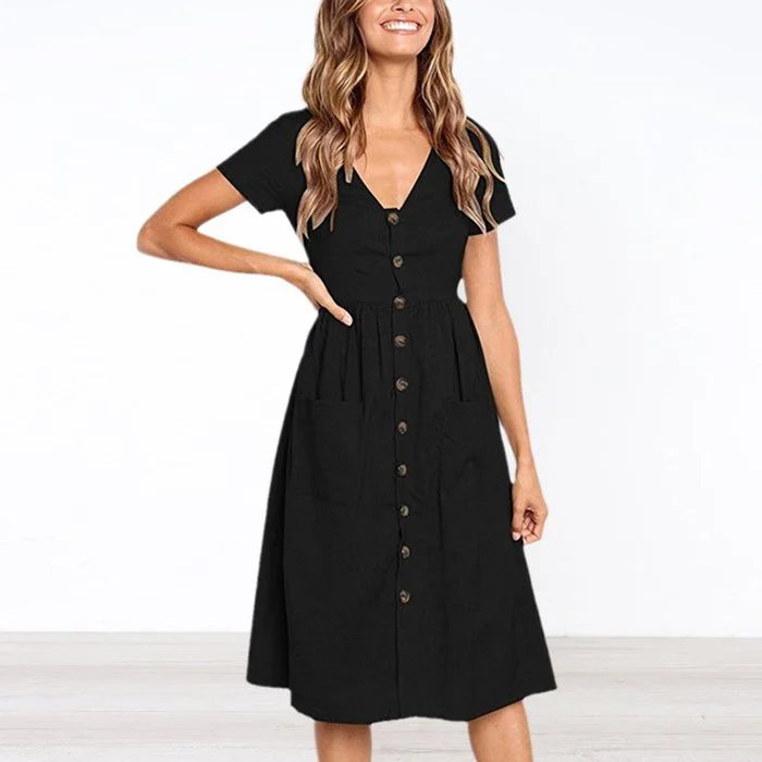 Cotton Linen Summer Pocket Dress