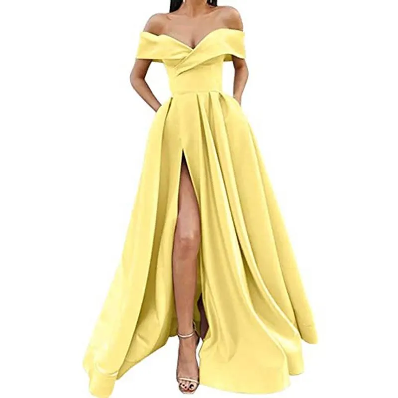 Brownm Brownm 2025 New Party Evening Dress Word Shoulder-Singing Noodles Long Overseas Warehouse Dress
