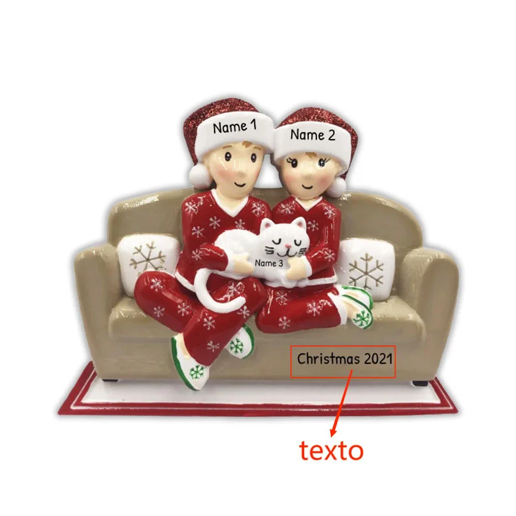 Navidad-Muñecos Ornamentos Navideños Familia con Gato 3 Nombres con Texto Personalizados Adorno de Madera