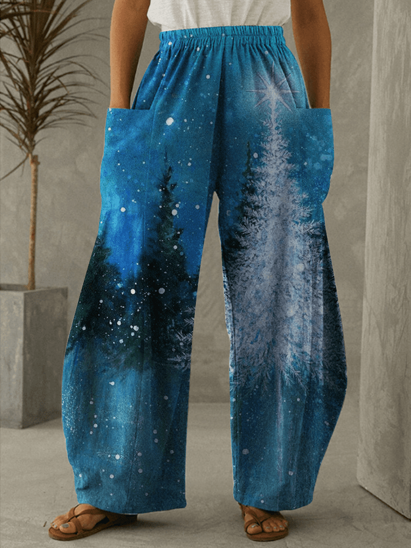 Christmas Tree Painting Casual Loose Pants