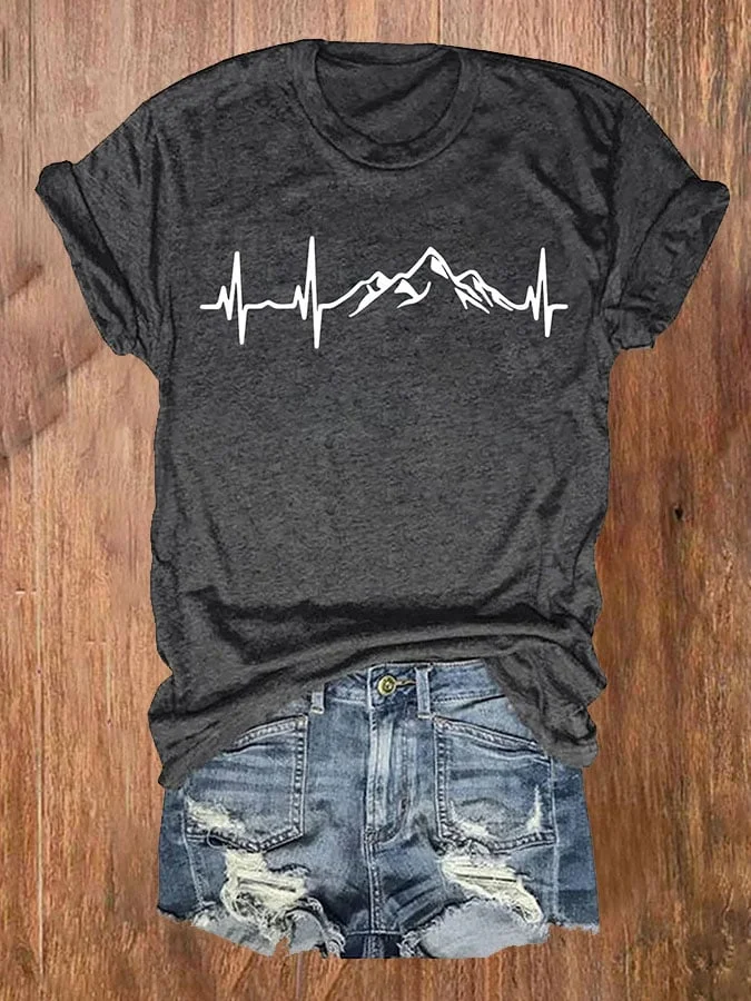 Eagerlys Casual Mountains Printed Short Sleeve T-Shirt Eagerlys