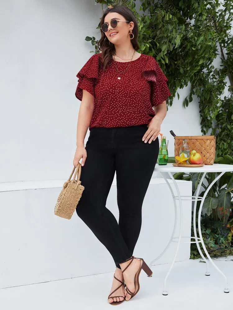 Plus Polka Dot Butterfly Sleeve Blouse